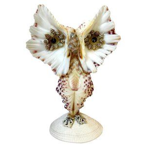 VTG Handmade Sea Shell Owl Statue Sculpture Nautical, Beach Home Decor Figurine